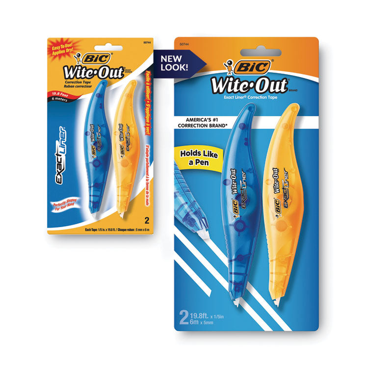 Wite-Out Brand Exact Liner Correction Tape, Non-Refillable, Blue/Orange Applicators, 0.2" x 236", 2/Pack