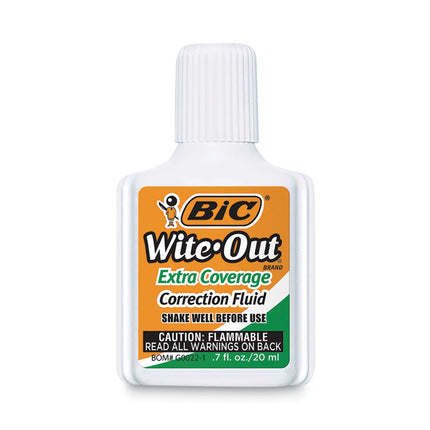 Wite-Out Extra Coverage Correction Fluid, 20 mL Bottle, White, Dozen