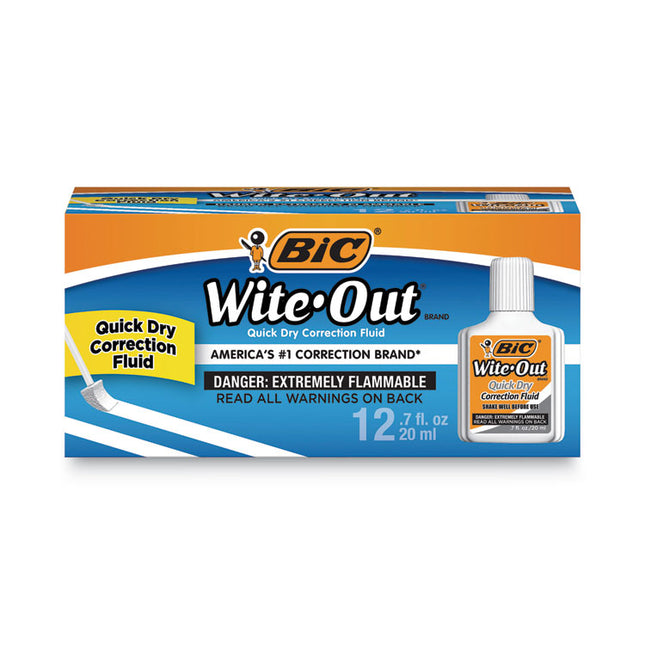 Wite-Out Quick Dry Correction Fluid, 20 mL Bottle, White, Dozen