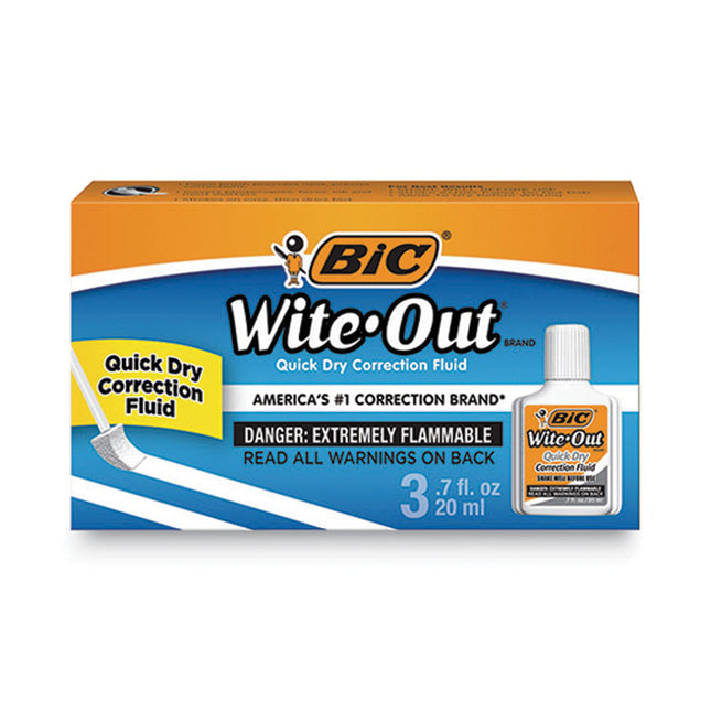 Wite-Out Quick Dry Correction Fluid, 20 Ml Bottle, White, 3/pack
