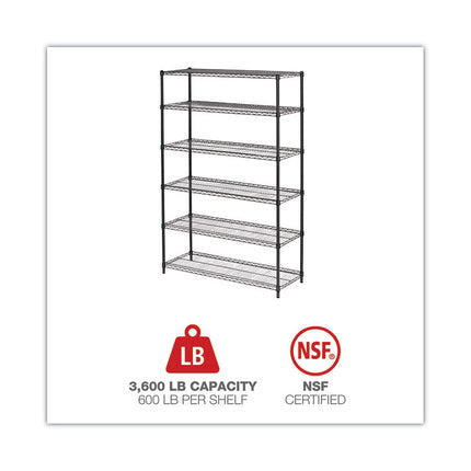 Nsf Certified 6-Shelf Wire Shelving Kit, 48w X 18d X 72h, Black Anthracite