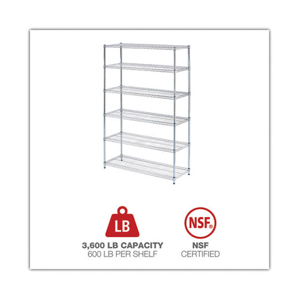 Nsf Certified 6-Shelf Wire Shelving Kit, 48w X 18d X 72h, Silver