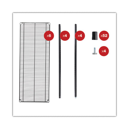 NSF Certified 6-Shelf Wire Shelving Kit, 48w x 18d x 72h, Black
