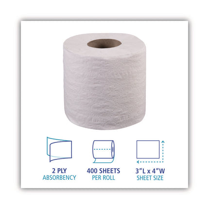 2-Ply Toilet Tissue, Septic Safe, White, 400 Sheets/Roll, 96 Rolls/Carton