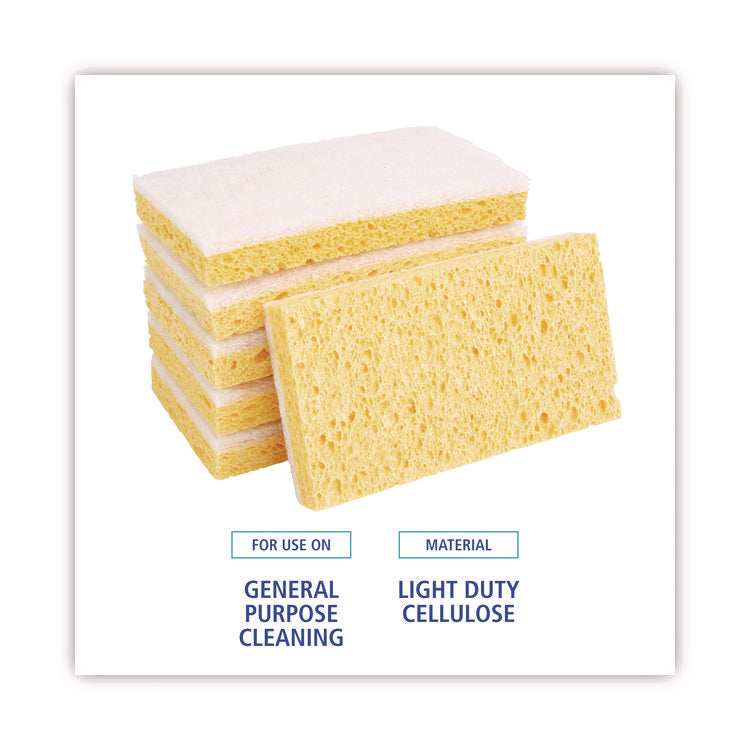Light-Duty Scrubbing Sponge, Individually Wrapped, 3.6 x 6.1, 0.7" Thick, Yellow/White, 20/Carton