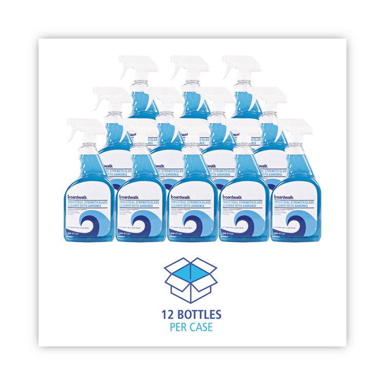 Industrial Strength Glass Cleaner with Ammonia, Unscented, 32 oz Trigger Spray Bottle, 12/Carton