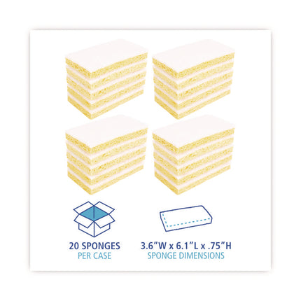 Light-Duty Scrubbing Sponge, Individually Wrapped, 3.6 x 6.1, 0.7" Thick, Yellow/White, 20/Carton