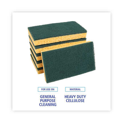 Medium-Duty Scrubbing Sponge, Individually Wrapped, 3.6 x 6.1, 0.75" Thick, Yellow/Green, 20/Carton
