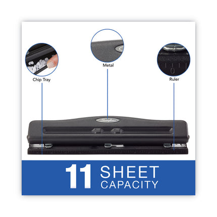 11-Sheet Commercial Adjustable Desktop Two- To Three-Hole Punch, 9/32" Holes, Black
