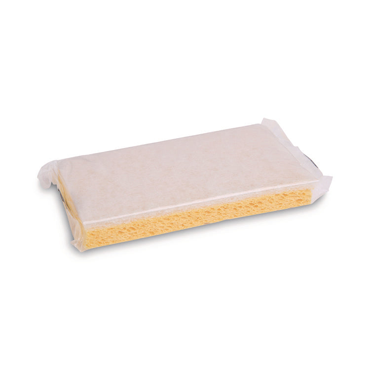 Light-Duty Scrubbing Sponge, Individually Wrapped, 3.6 x 6.1, 0.7" Thick, Yellow/White, 20/Carton