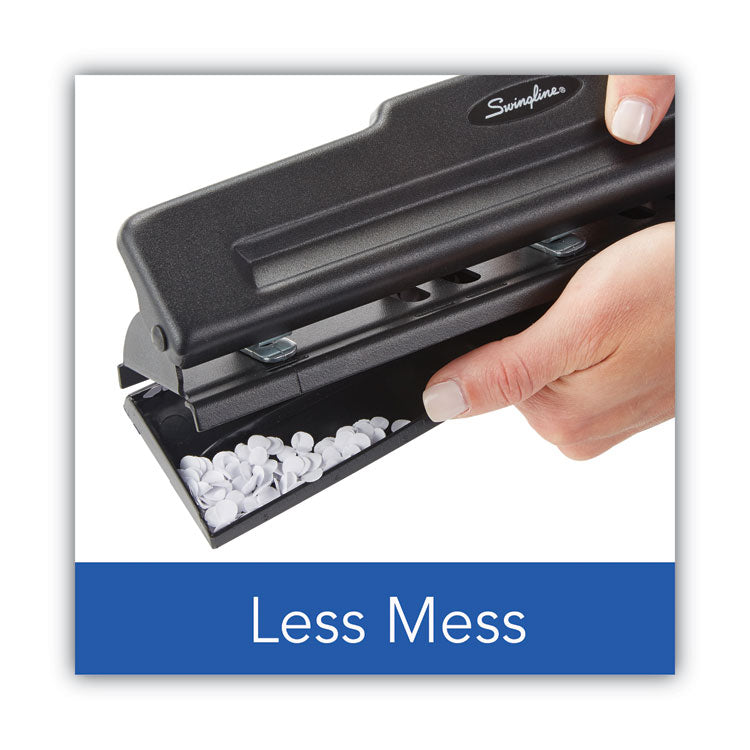 10-Sheet Desktop Light-Duty Two- To Three-Hole Adjustable Punch, 9/32" Holes, Black