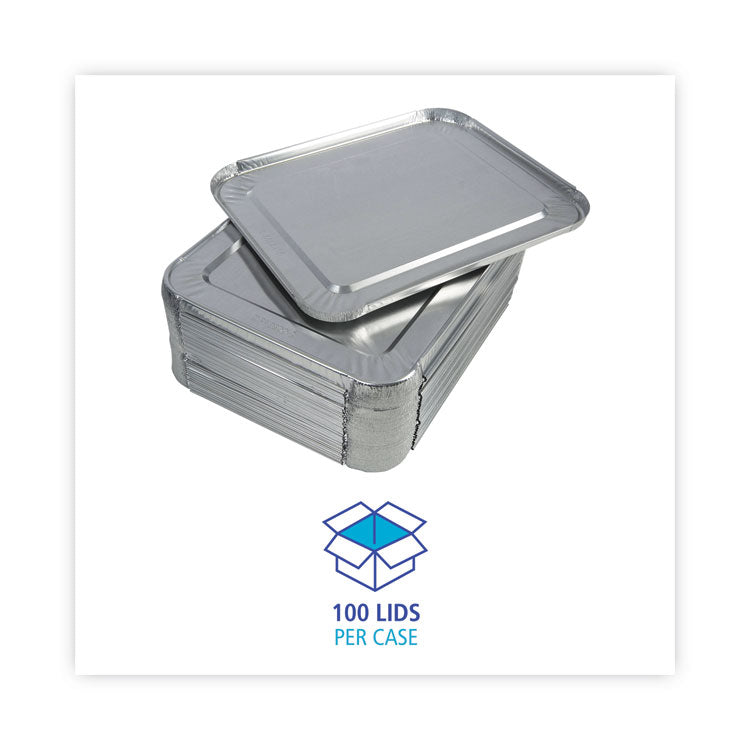 Aluminum Steam Table Pan Lids, Fits Half-Size Deep Pan, 290 Gauge, 0.63" Deep, 10.5 x 12.81, 100/Carton