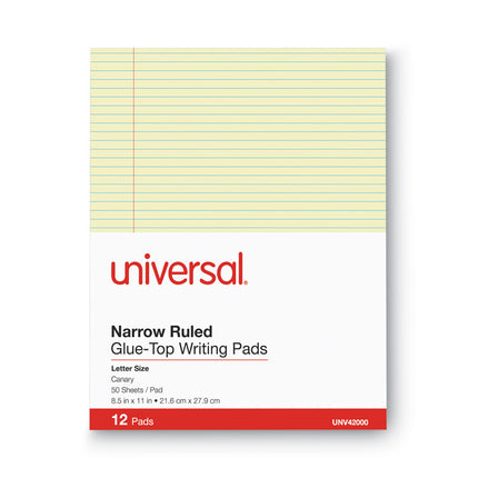 Glue Top Pads, Narrow Rule, 50 Canary-Yellow 8.5 X 11 Sheets, Dozen