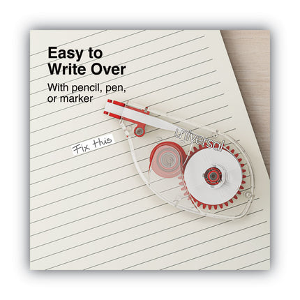 Side-Application Correction Tape, Transparent Gray/Red Applicator, 0.2" x 393", 2/Pack