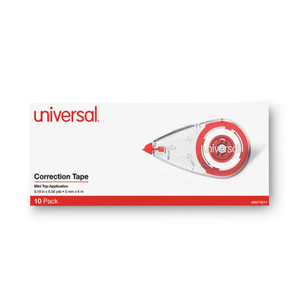 Correction Tape, Mini Economy, Non-Refillable, Clear/Red Applicator, 0.25" x 275", 10/Pack