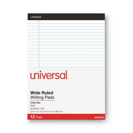 Premium Ruled Writing Pads With Heavy-Duty Back, Wide/legal Rule, Black Headband, 50 White 8.5 X 11 Sheets, 12/pack