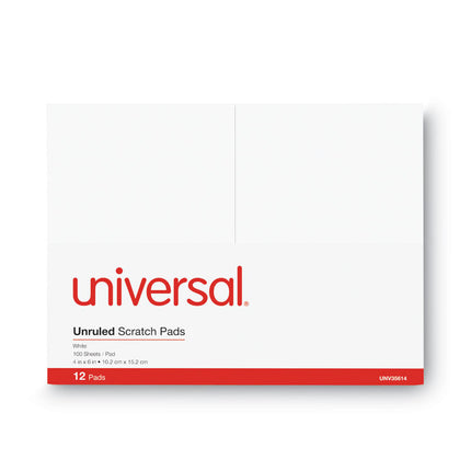 Scratch Pads, Unruled, 4 x 6, White, 100 Sheets, 12/Pack