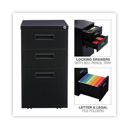 File Pedestal, Left Or Right, 3-Drawers: Box/box/file, Legal/letter, Black, 14.96" X 19.29" X 27.75"