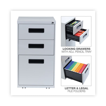 File Pedestal, Left Or Right, 3-Drawers: Box/box/file, Legal/letter, Light Gray, 14.96" X 19.29" X 27.75"