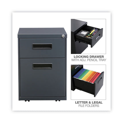 File Pedestal, Left Or Right, 2-Drawers: Box/file, Legal/letter, Charcoal, 14.96" X 19.29" X 21.65"