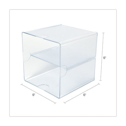 Stackable Cube Organizer, Divided, 2 Compartments, Plastic, 6 x 6 x 6, Clear