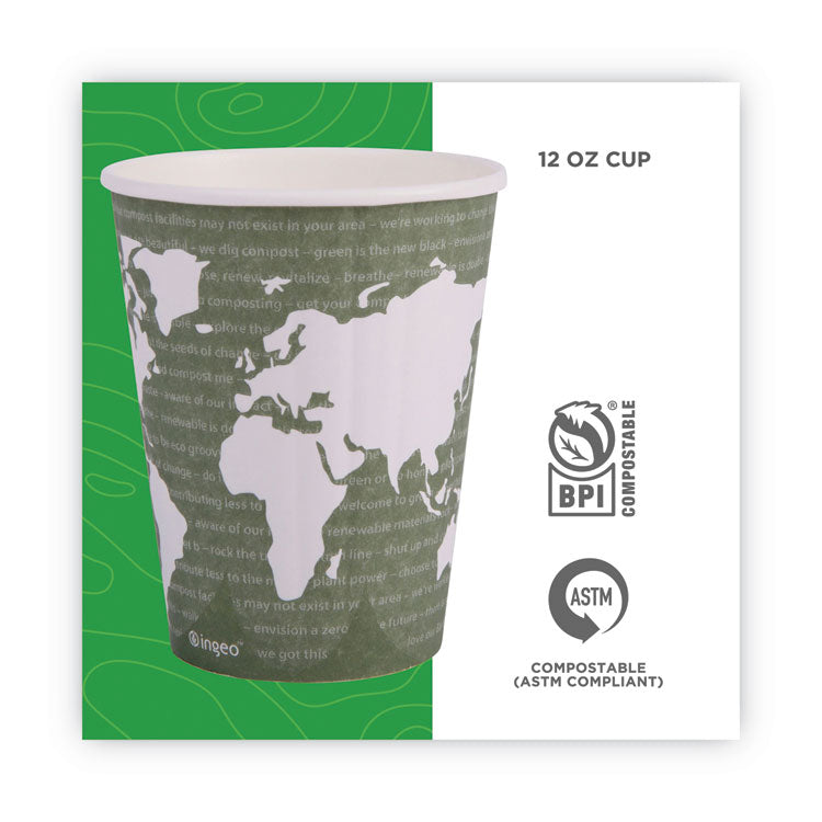 World Art Renewable and Compostable Insulated Hot Cups, 12 oz, Paper, Brown/White, 40/Pack, 15 Packs/Carton