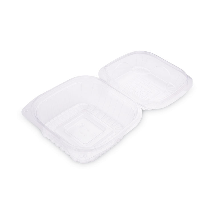 Renewable and Compostable Clear Clamshell Hinged Food Containers, 6 x 6 x 3, Plastic, 80/Pack, 3 Packs/Carton