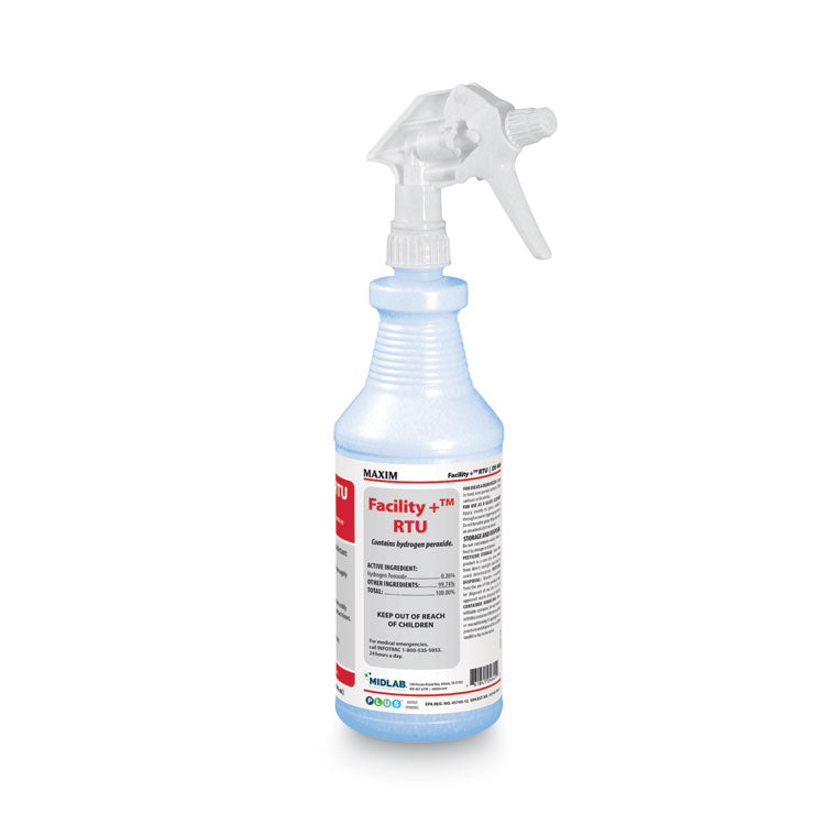 Facility+ RTU Disinfectant, Safe-to-Ship, Unscented, 32 oz, 6/Carton