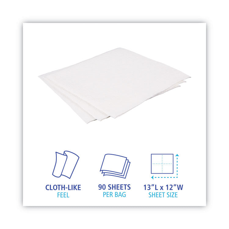 DRC Wipers, 12 x 13, White, 90 Bag, 12 Bags/Carton