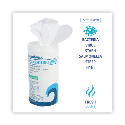 Quat-Based Disinfecting Wipes, 7 x 8, Fresh Scent, 75/Canister, 6 Canisters/Carton