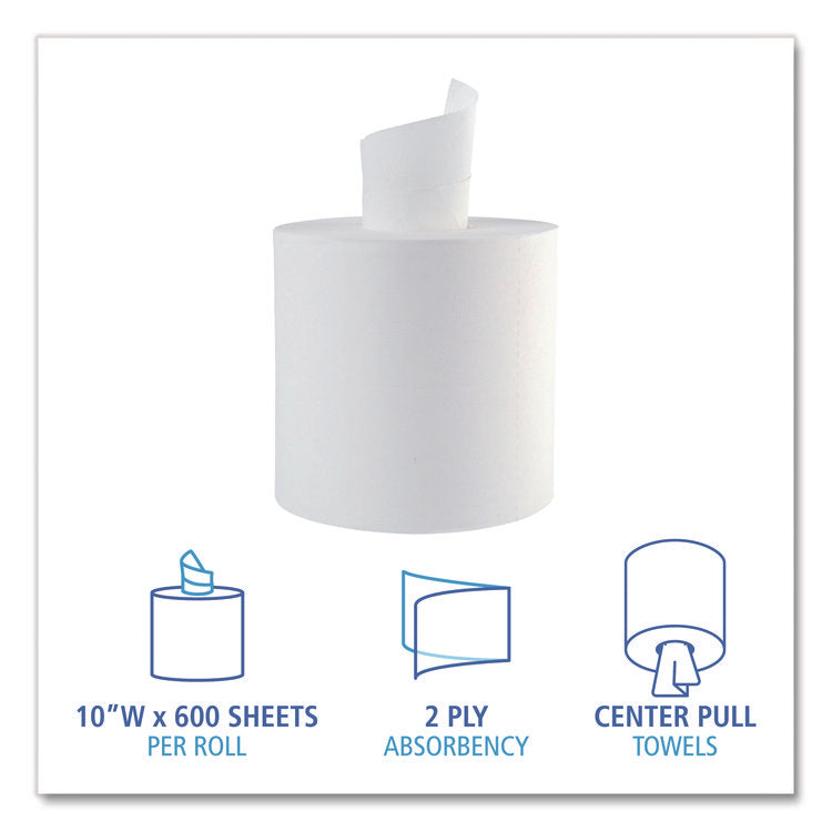 Center-Pull Roll Towels, 2-Ply, 10 x 7.6, White, 600/Roll, 6/Carton