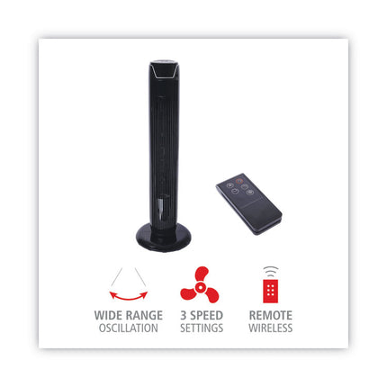 36" 3-Speed Oscillating Tower Fan With Remote Control, Plastic, Black