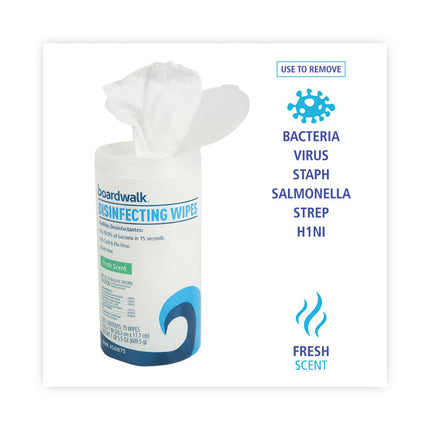 Quat-Based Disinfecting Wipes, 7 x 8, Fresh Scent, 75/Canister, 12 Canisters/Carton