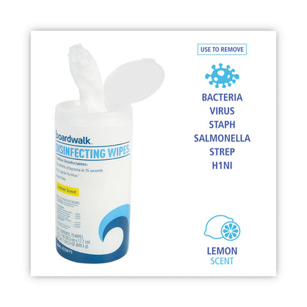 Quat-Based Disinfecting Wipes, 7 x 8, Lemon Scent, 75/Canister, 6 Canisters/Carton