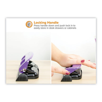 12-Sheet Ez Squeeze Three-Hole Punch, 9/32" Holes, Purple/black