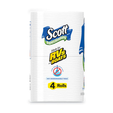 Rapid-Dissolving Toilet Paper, Bath Tissue, Septic Safe, 1-Ply, White, 231 Sheets/roll, 4/rolls/pack, 12 Packs/carton