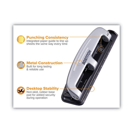 12-Sheet Ez Squeeze Three-Hole Punch, 9/32" Holes, Black/silver
