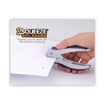 10-Sheet Ez Squeeze One-Hole Punch, 1/4" Hole, Gray