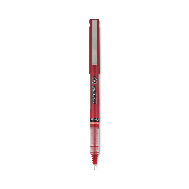 Precise V7 Rollerball Pen, Stick, Fine 0.7 mm, Red Ink, Red/Clear Barrel, Dozen