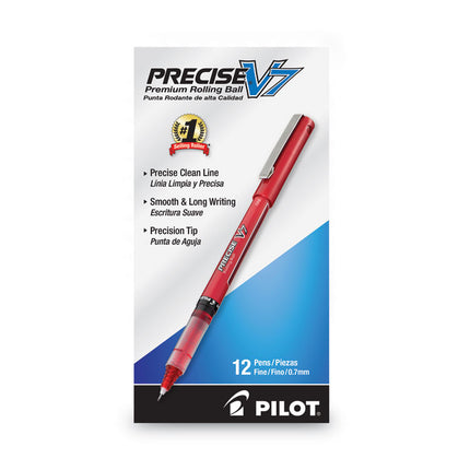 Precise V7 Rollerball Pen, Stick, Fine 0.7 mm, Red Ink, Red/Clear Barrel, Dozen