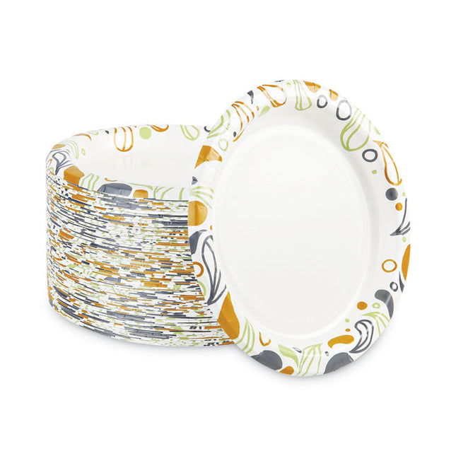 Deerfield Printed Paper Plates, 9" dia, Coated/Soak Proof, White/Yellow/Green/Purple, 125/Pack, 8 Packs/Carton