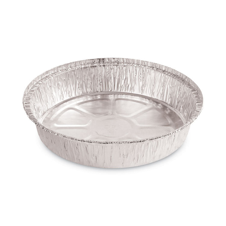 Round Aluminum To-Go Containers, 300 Gauge, 48 oz, 9" Diameter x 1.66" h, Silver, 500/Carton