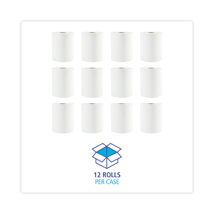 Hardwound Paper Towels, 1-Ply, 8" X 600 Ft, White, 2" Core, 12 Rolls/carton