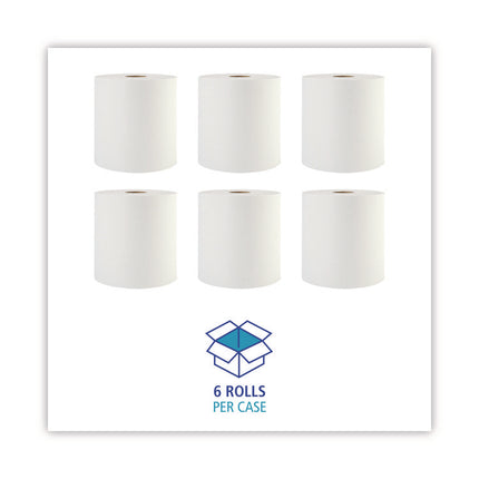 Hardwound Paper Towels, 1-Ply, 8" x 800 ft, White, 6 Rolls/Carton