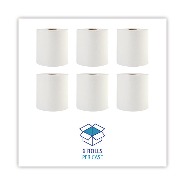 Hardwound Paper Towels, 1-Ply, 8" x 800 ft, White, 6 Rolls/Carton