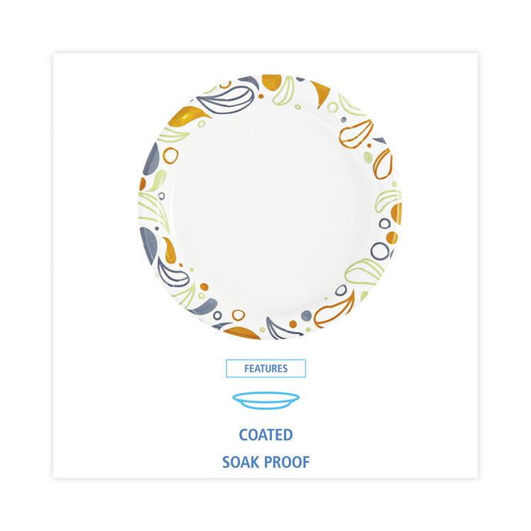 Deerfield Printed Paper Plates, 6" dia, Coated/Soak Proof, White/Yellow/Green/Purple, 250/Pack, 4 Packs/Carton