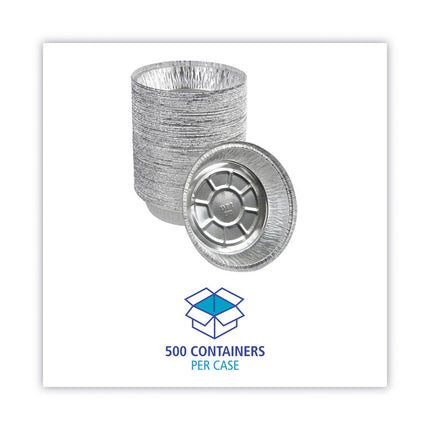 Round Aluminum To-Go Containers, 250 Gauge, 24 oz, 7" Diameter x 1.47" h, Silver, 500/Carton