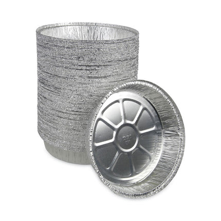 Round Aluminum To-Go Containers, 300 Gauge, 48 oz, 9" Diameter x 1.66" h, Silver, 500/Carton