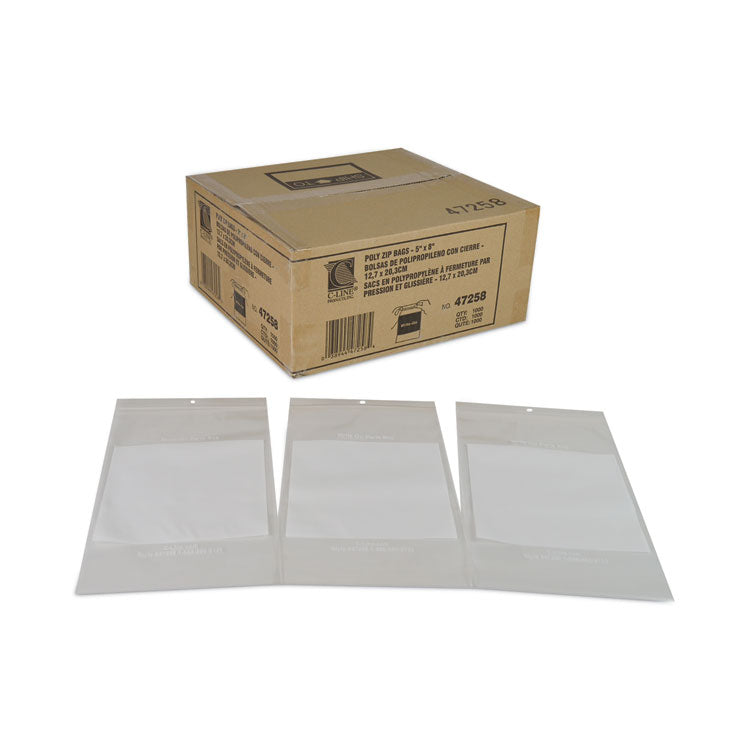 Write-On Poly Bags, 2 Mil, 5" X 8", Clear, 1,000/carton