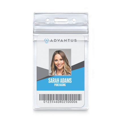 Resealable ID Badge Holders, Vertical Orientation, Transparent Frost 2.68" x 5" Holder, 2.38" x 3.75" Insert, 50/Pack